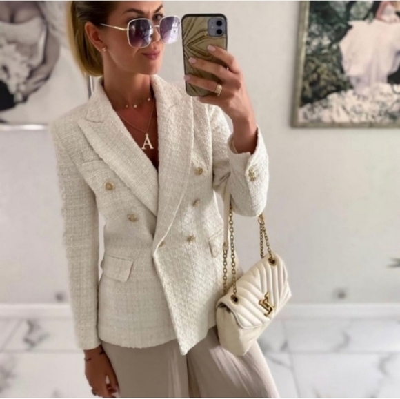 Zara Textured Double Breasted Tweed Blazer Kate Middleton  Size L - Picture 6 of 16